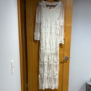 Elegant White Lace Maxi Dress-Maternity